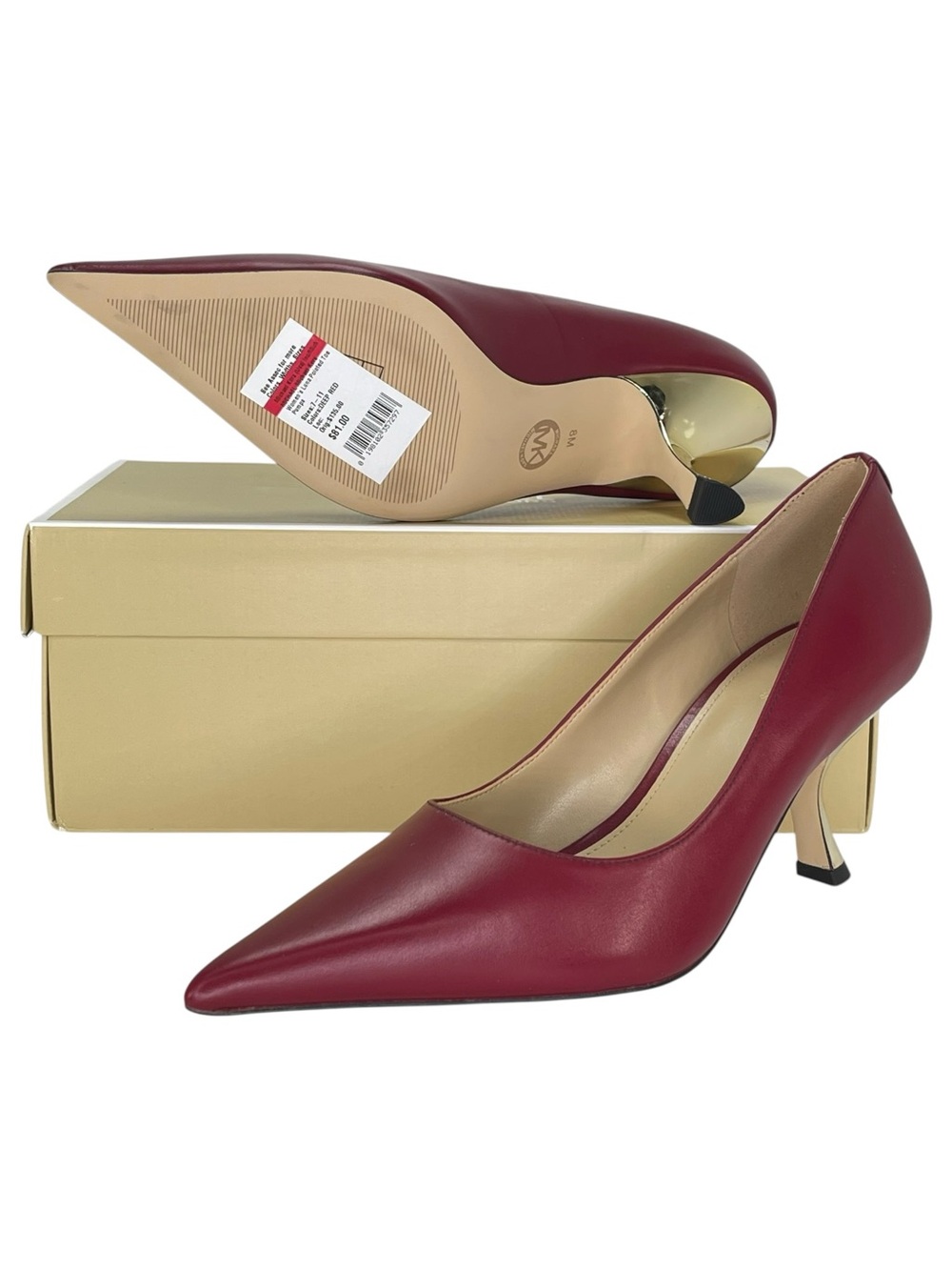 Michael Kors Luna Dark Red Leather Womens Heels Size 8M - Picture 10 of 11